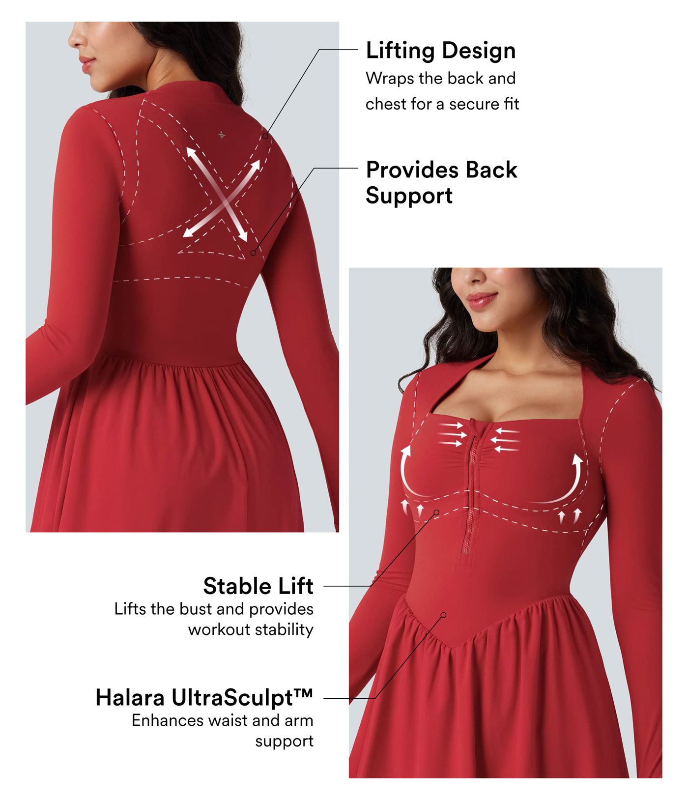 Halara UltraSculpt™ Push-Up Long Sleeve Thumb Hole 2-in-1 Mini Tennis Active Dress with Pocket