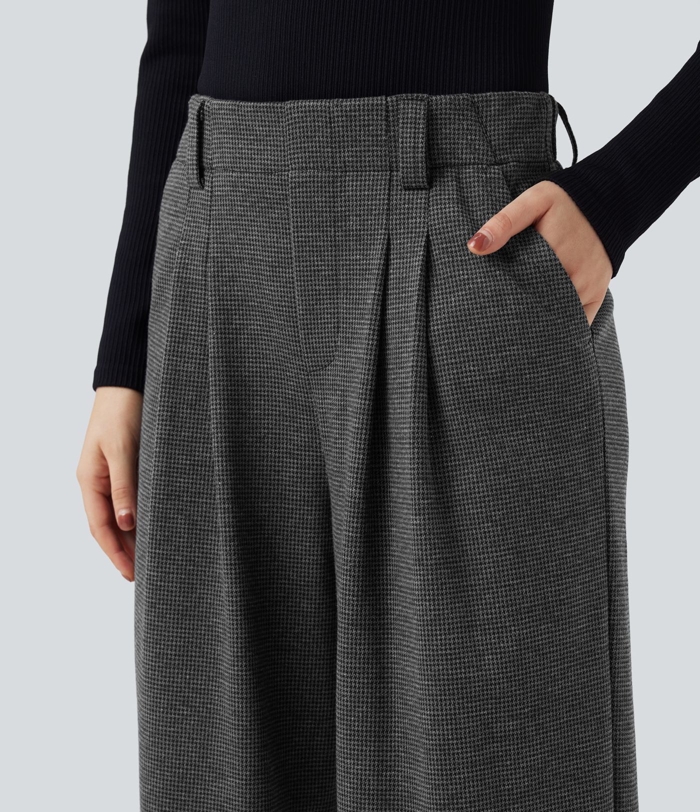 Halara Flex™ High Waisted Houndstooth Work Baggy Trousers with Pockets