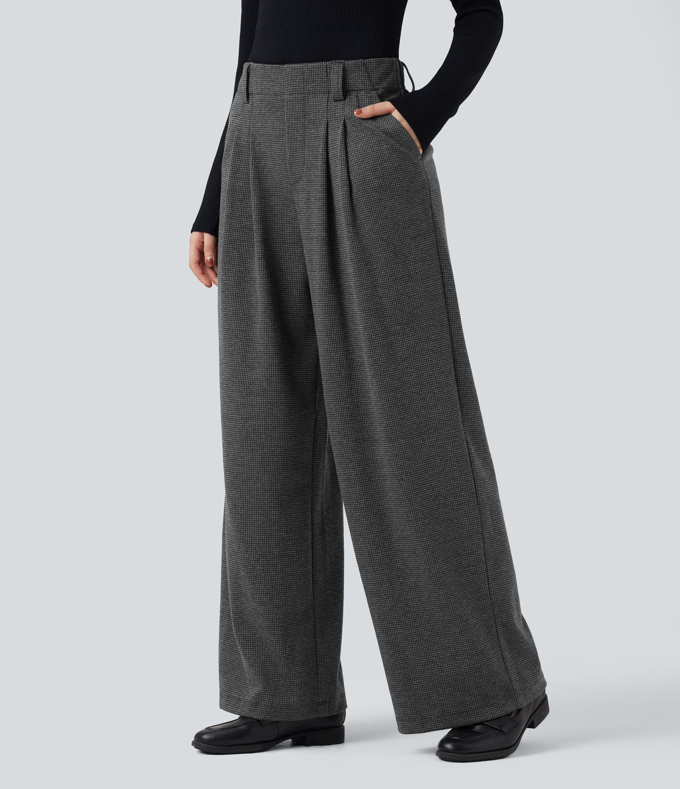 Halara Flex™ High Waisted Houndstooth Work Baggy Trousers with Pockets