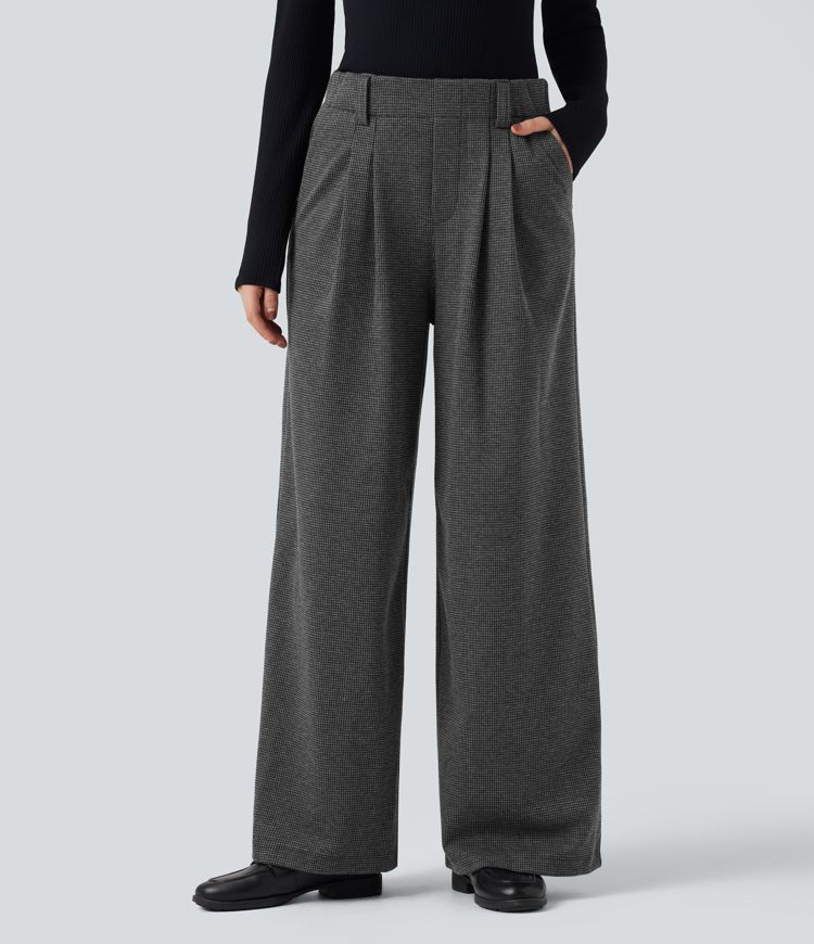 Halara Flex™ Pantalon tailleur baggy pied-de-poule taille haute avec poches