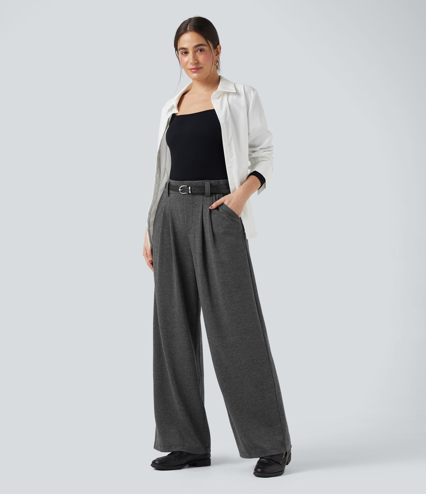 Halara Flex™ High Waisted Houndstooth Work Baggy Trousers with Pockets