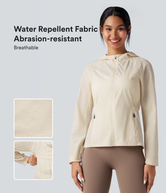 Water Repellent Abrasion-resistant Hooded Contrast Mesh Hiking Jacket with Pockets