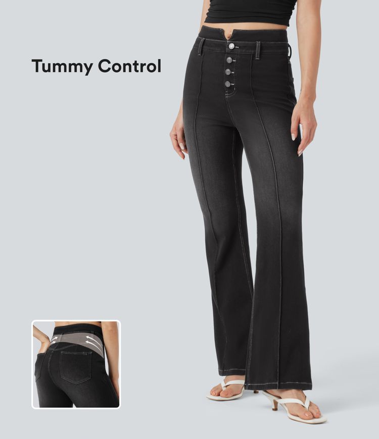Halara Flex™ Mid Rise Tummy Control Casual Flare Jeans with Pockets