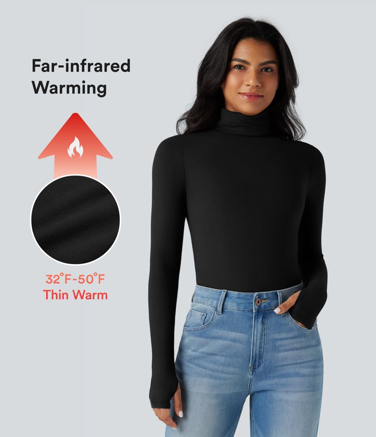 Turtleneck Long Sleeve Thumb Hole Casual Warming Top