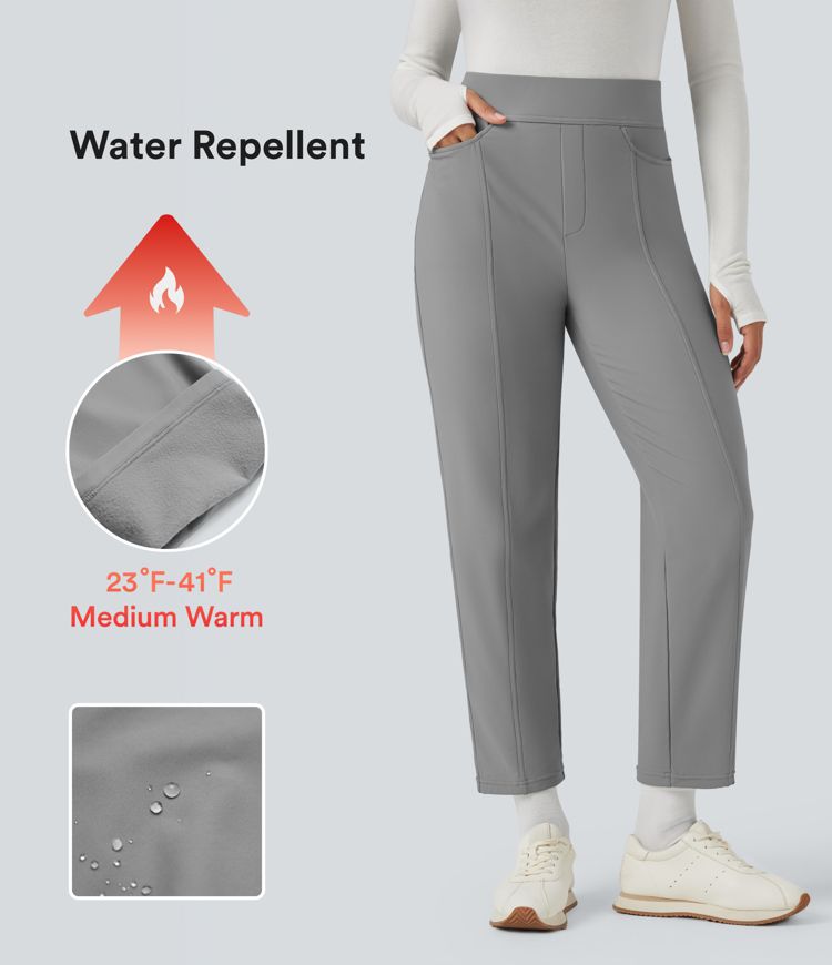 Durable Water Repellent High Waisted Straight Leg Fleece Golf Pants-Golf Tee Pocket