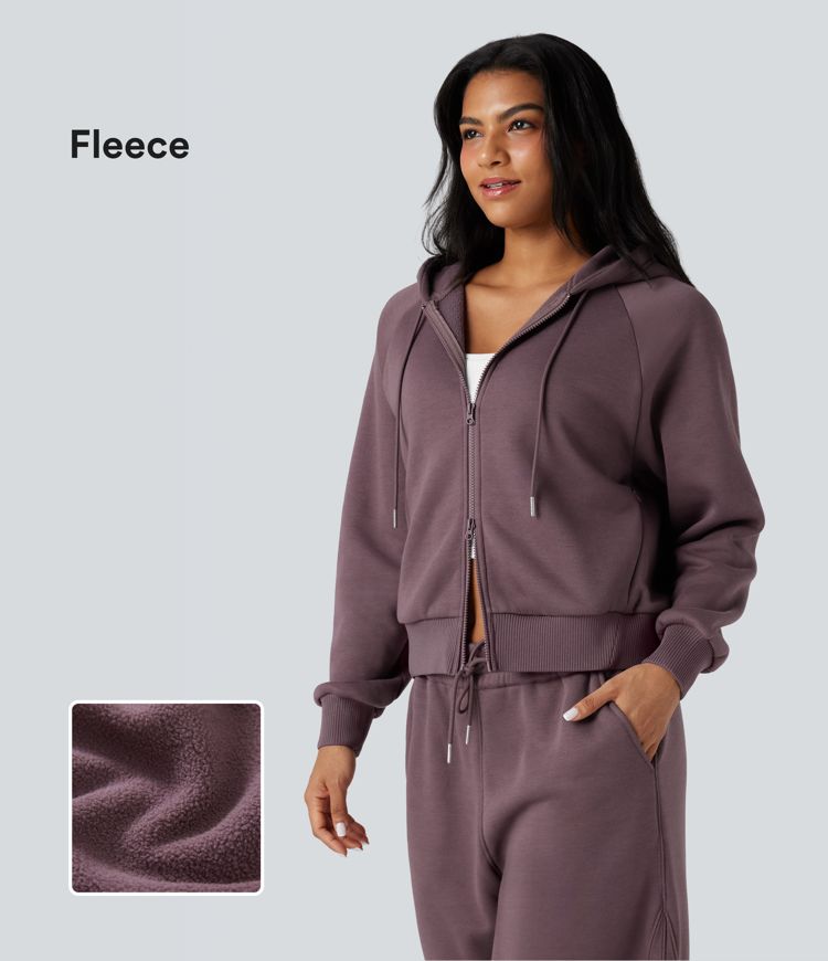 Hooded Double Zipper Oversized Fleece Casual Cotton Sweatshirt with Pockets