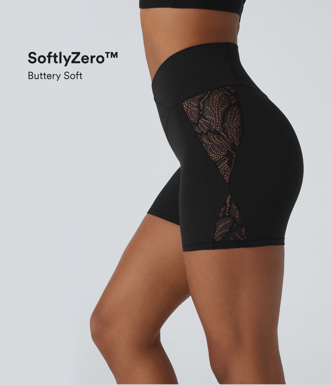 SoftlyZero™ High Waisted Crossover Contrast Lace Pocket Yoga Biker Shorts 5''-UPF50+