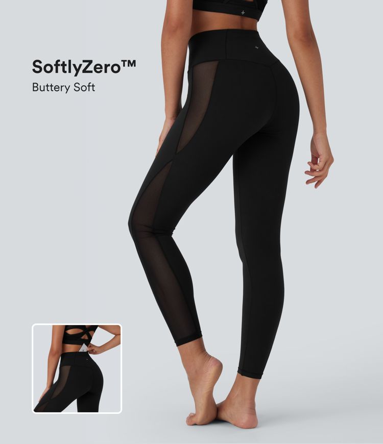 SoftlyZero™ Crossover High Waisted Contrast Mesh Yoga Leggings with Pocket-UPF50+