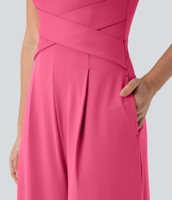 U Back Sleeveless Casual Jumpsuit with Pockets