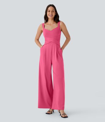 U Back Sleeveless Casual Jumpsuit with Pockets