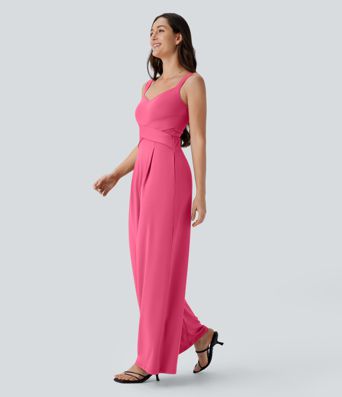 U Back Sleeveless Casual Jumpsuit with Pockets