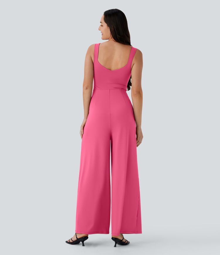 U Back Sleeveless Casual Jumpsuit with Pockets