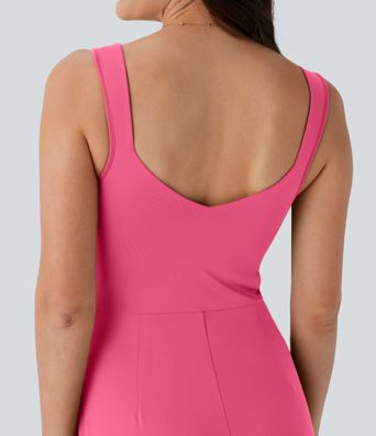 U Back Sleeveless Casual Jumpsuit with Pockets