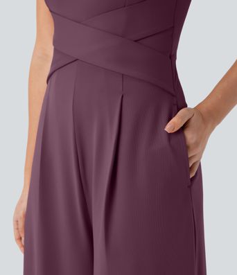 U Back Sleeveless Casual Jumpsuit with Pockets