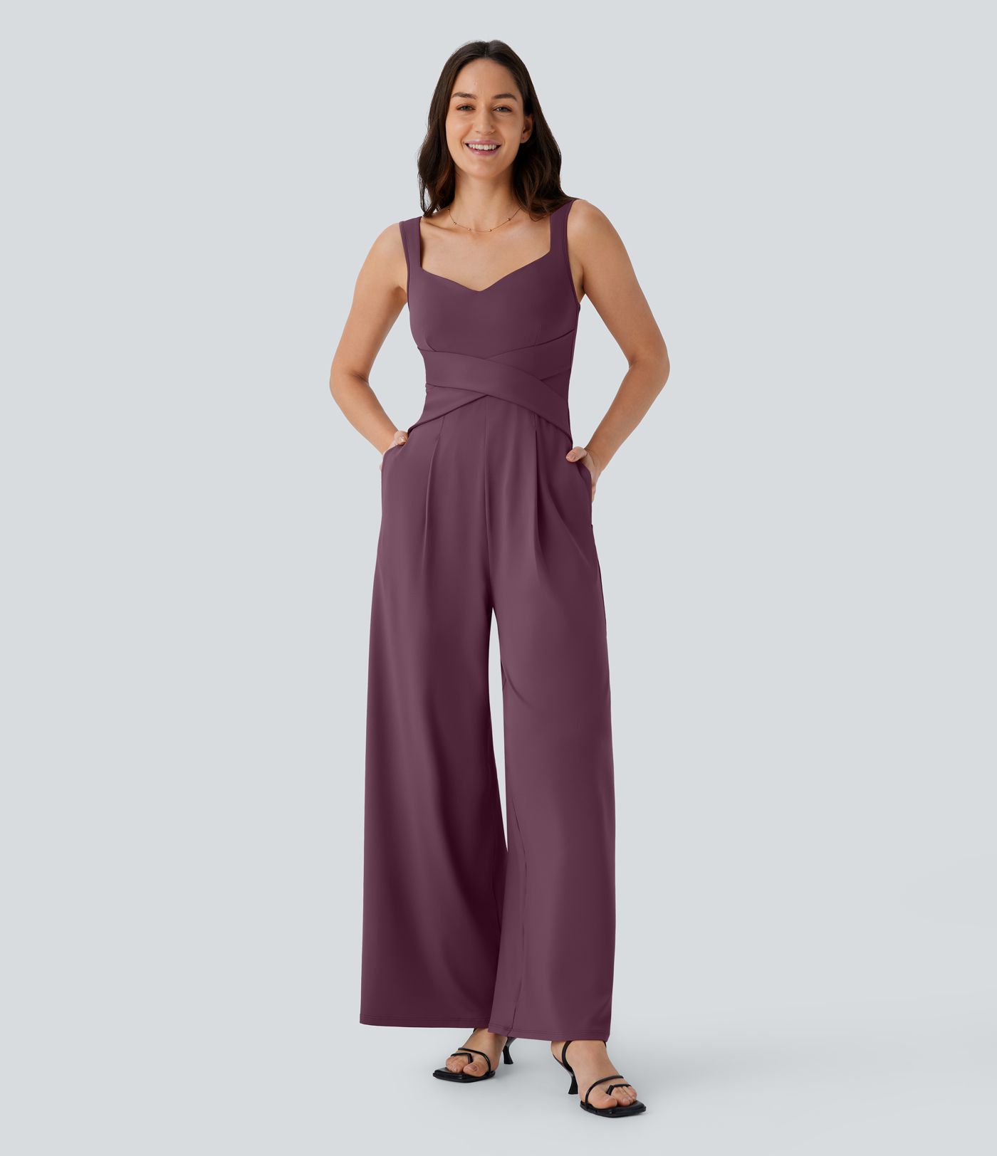U Back Sleeveless Casual Jumpsuit with Pockets