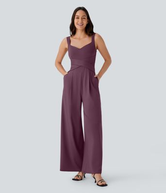 U Back Sleeveless Casual Jumpsuit with Pockets