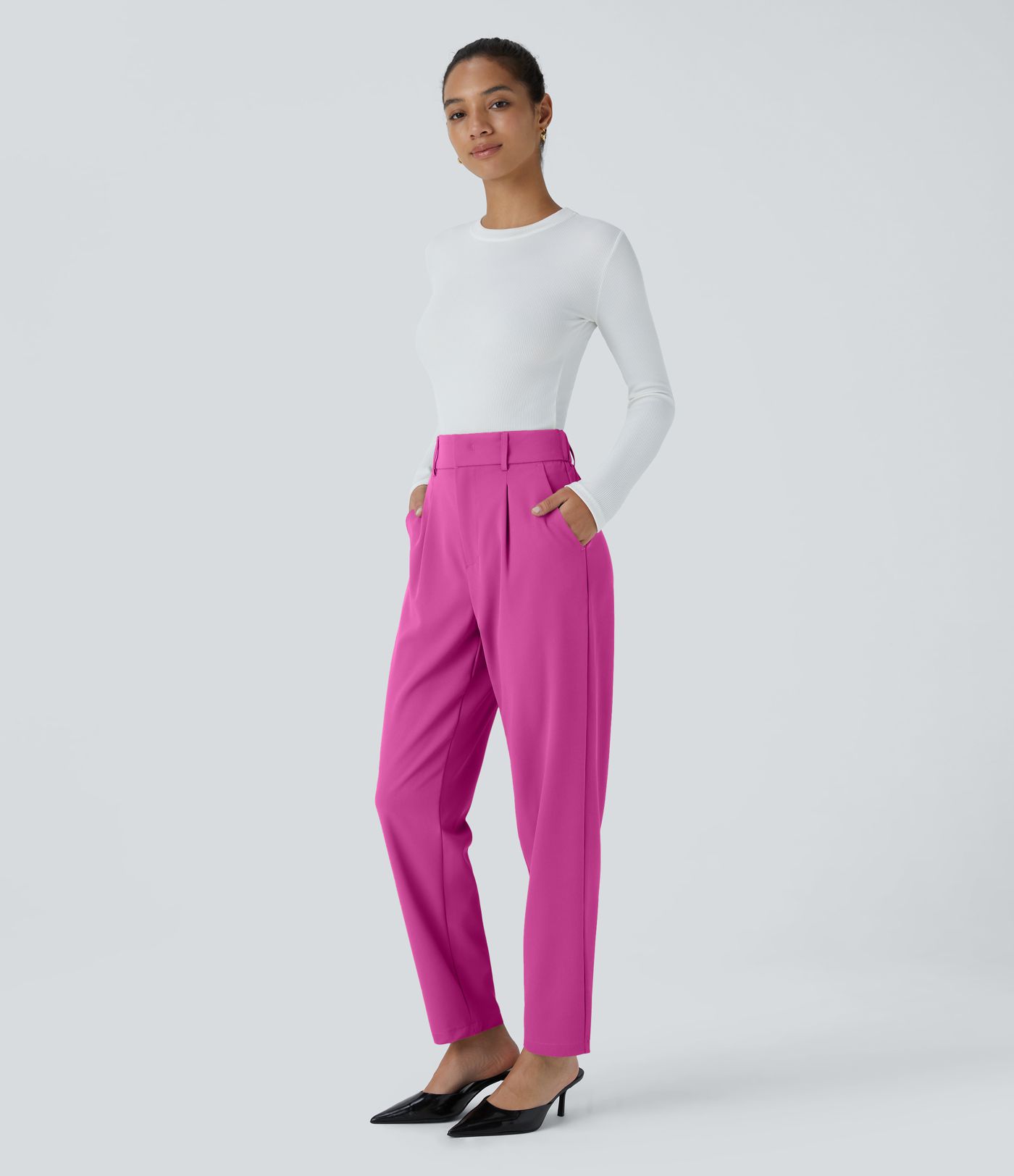Pantalon de travail Halara Flex™ fuselé uni, taille haute, avec poches
