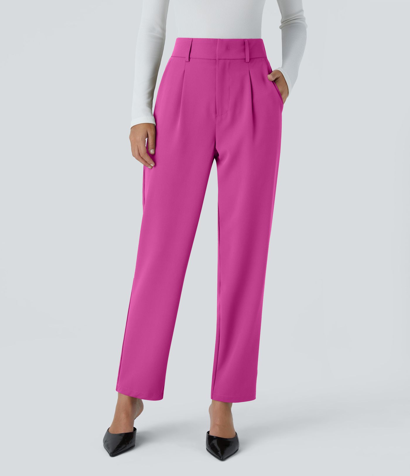 Pantalon de travail Halara Flex™ fuselé uni, taille haute, avec poches