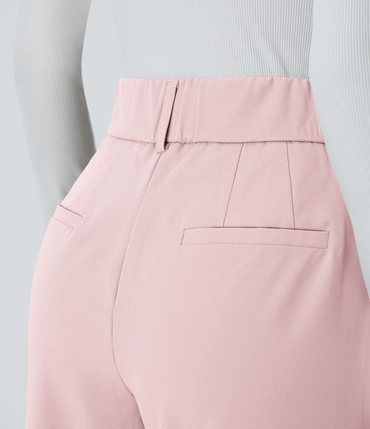 High Waisted Pocket Solid Work Tapered Pants