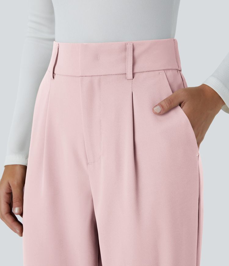 High Waisted Pocket Solid Work Tapered Pants
