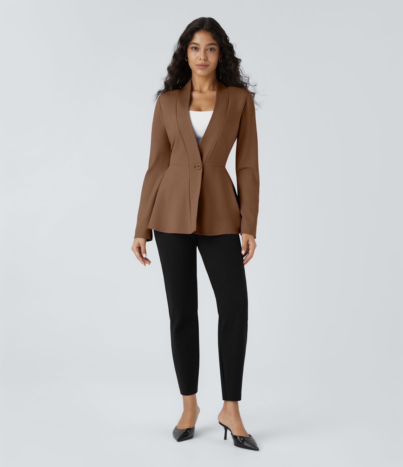 Veste péplum de travail col en V avec un bouton