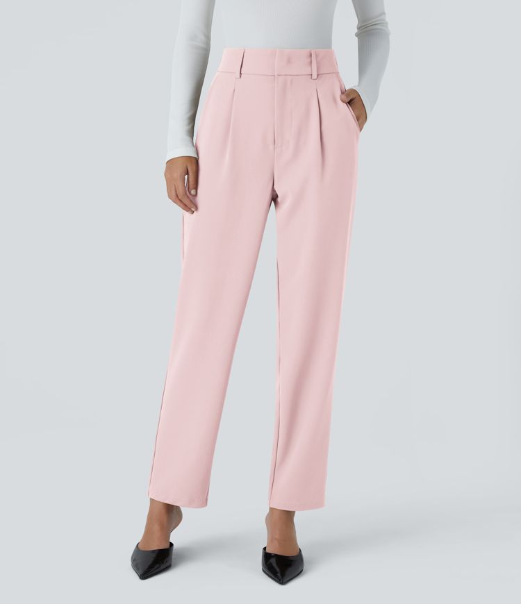 Pantalon Tailleur Fuselé Uni Poche Latérale Taille Haute