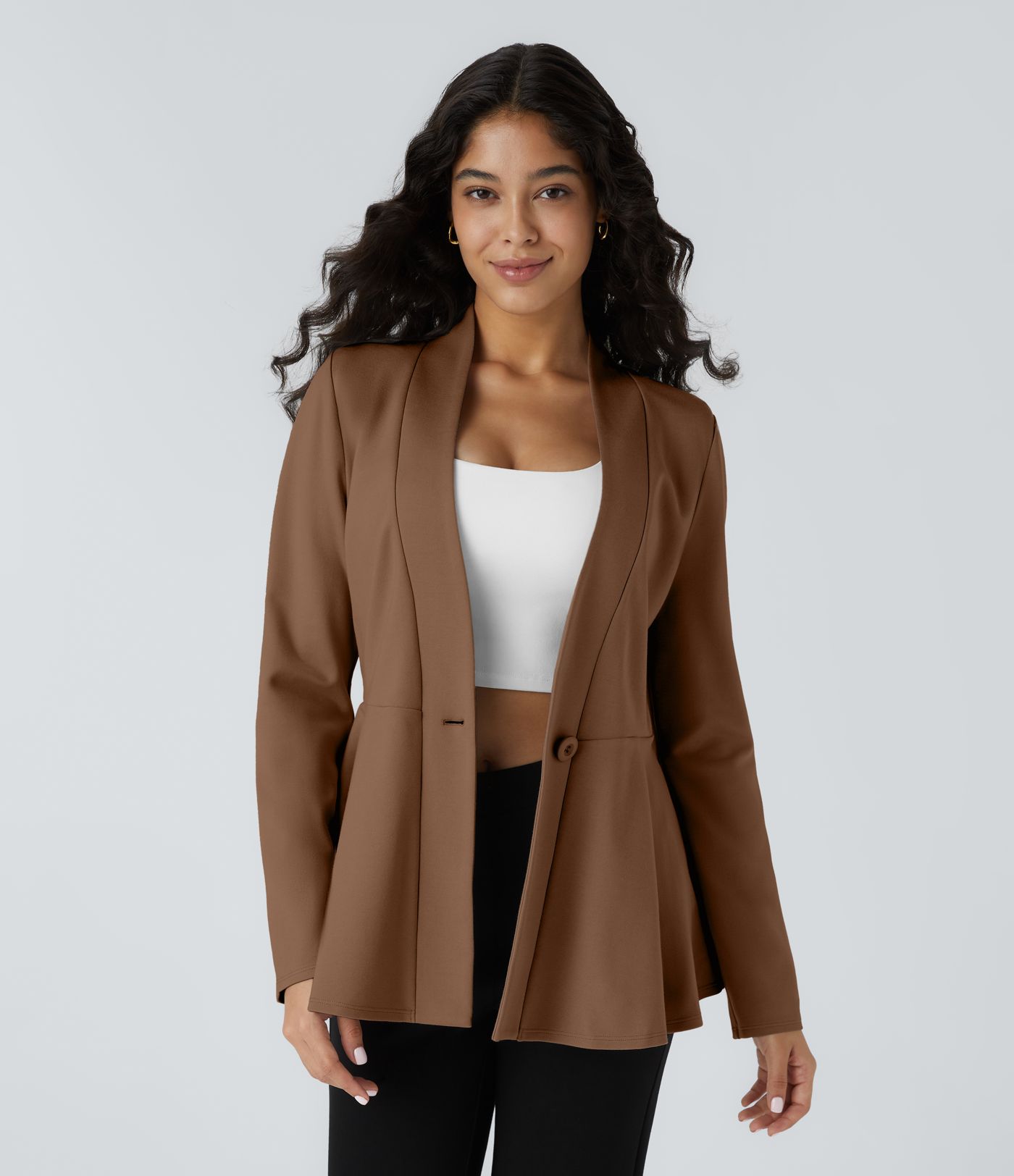 Veste péplum de travail col en V avec un bouton