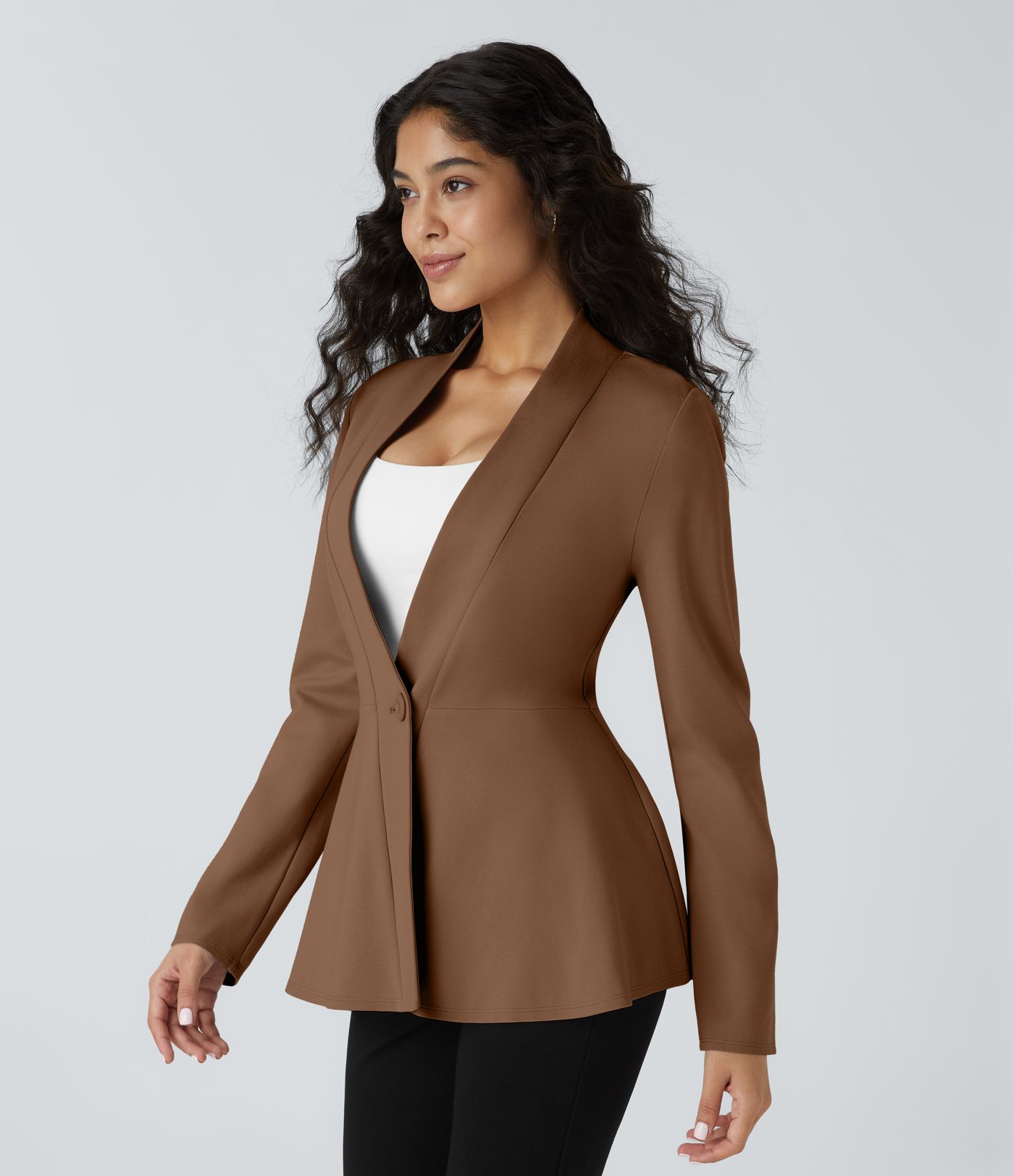 Veste péplum de travail col en V avec un bouton