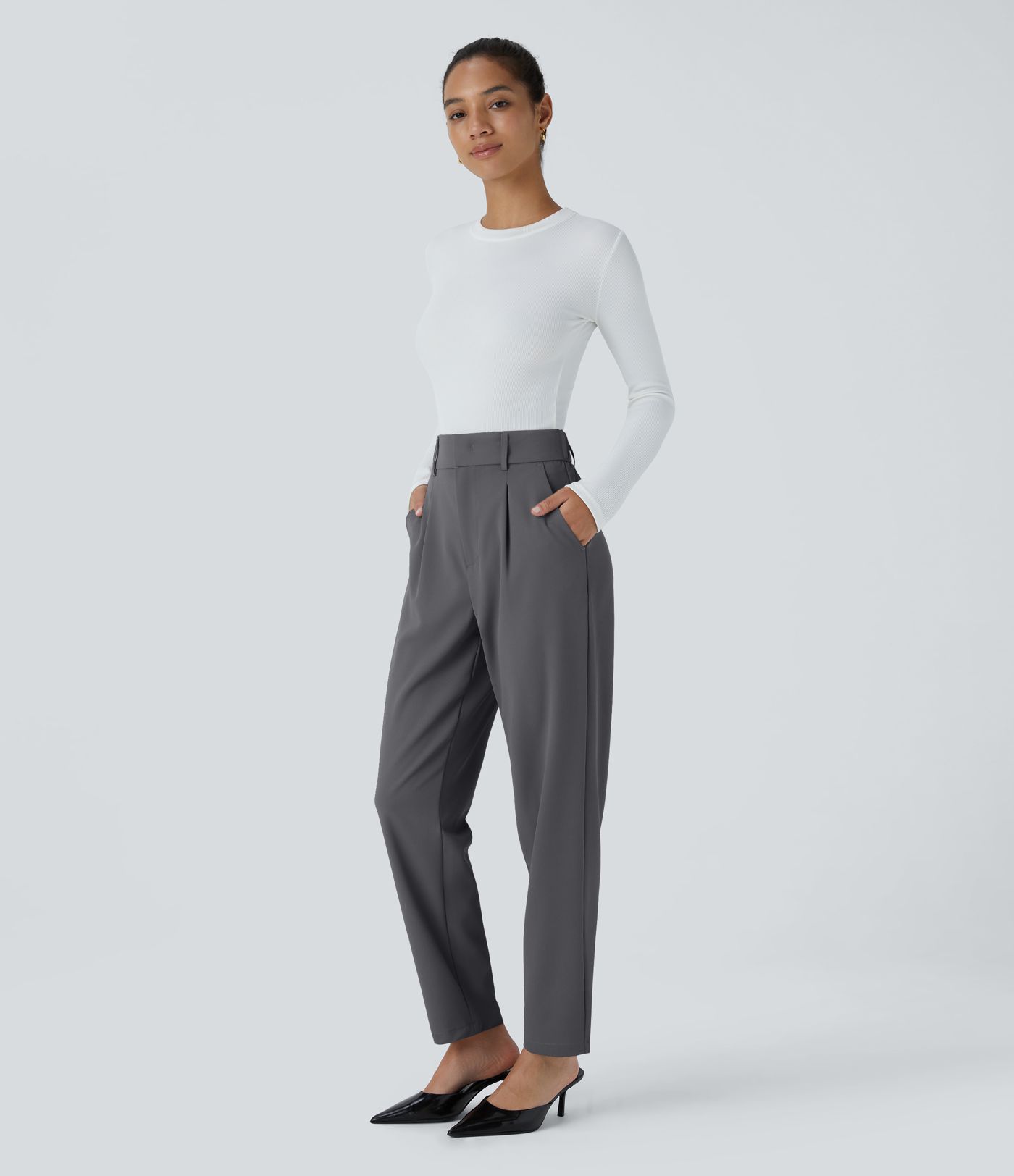 Pantalon de travail Halara Flex™ fuselé uni, taille haute, avec poches