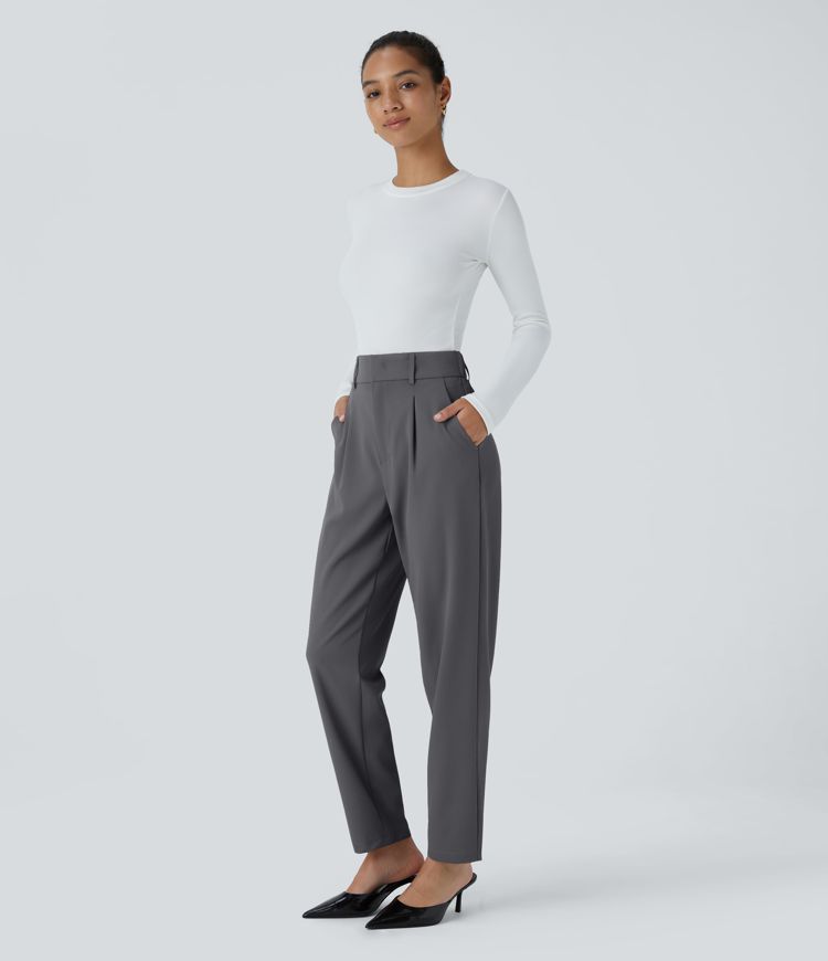 Pantalon de travail Halara Flex™ fuselé uni, taille haute, avec poches