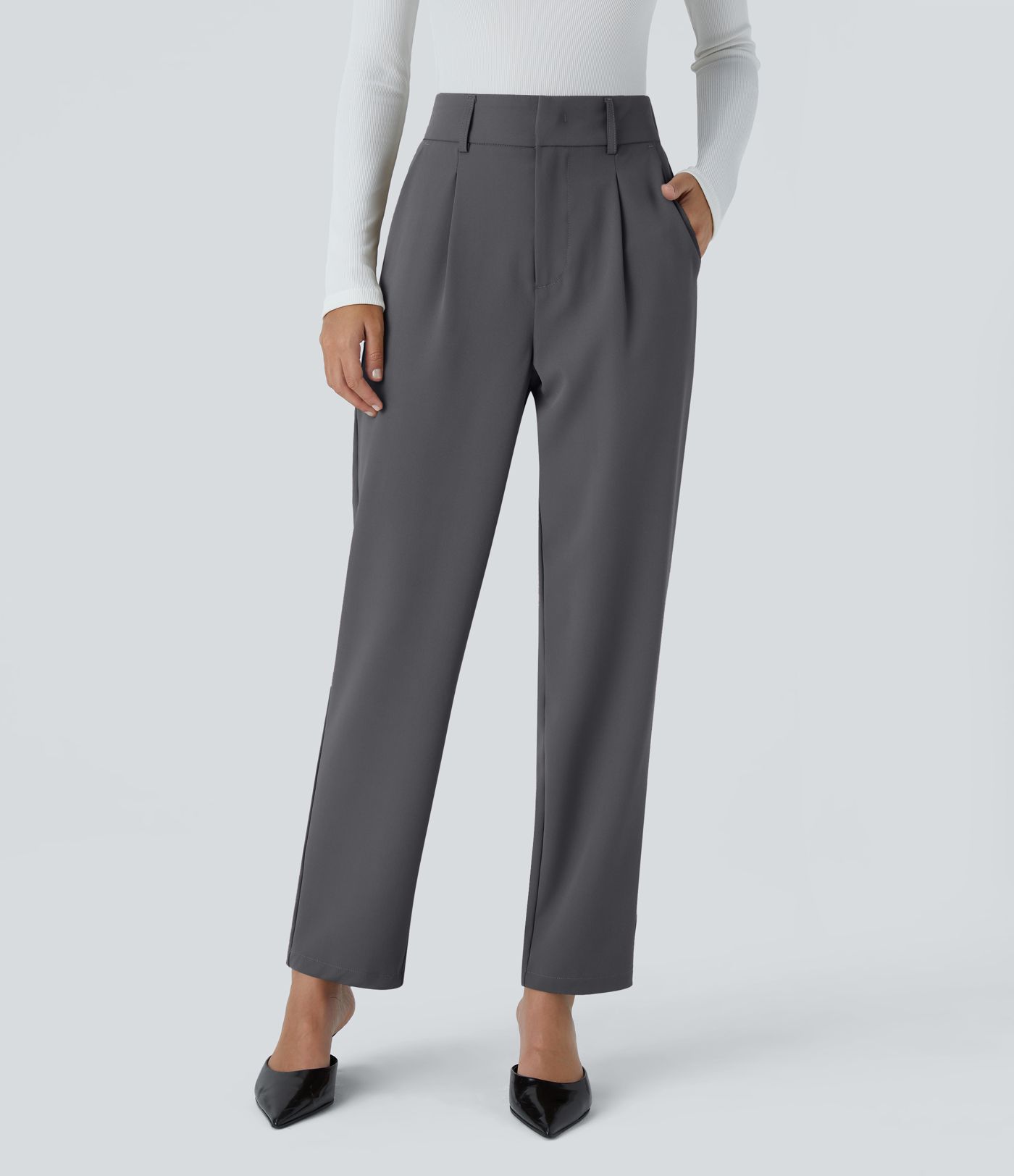 Pantalon de travail Halara Flex™ fuselé uni, taille haute, avec poches