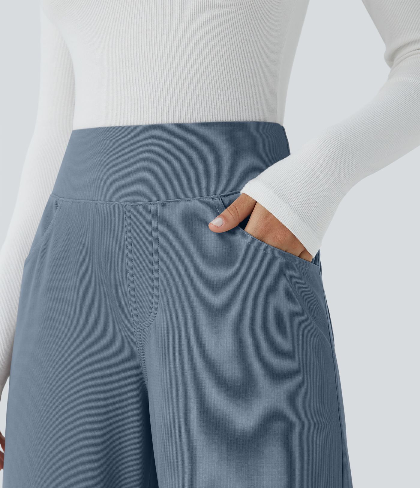 Pantalon tailleur large gainant taille haute en micro-gaufré avec poches Halara Flex™