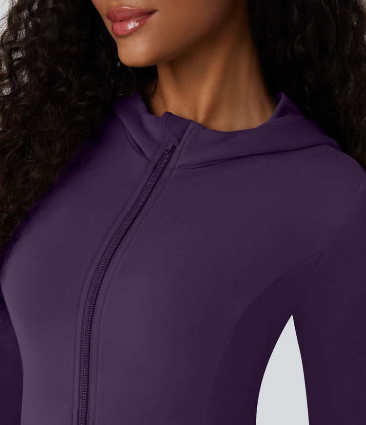 SoftlyZero™ Hooded Long Sleeve Thumb Hole Pleated Jacket with Pockets-UPF50+