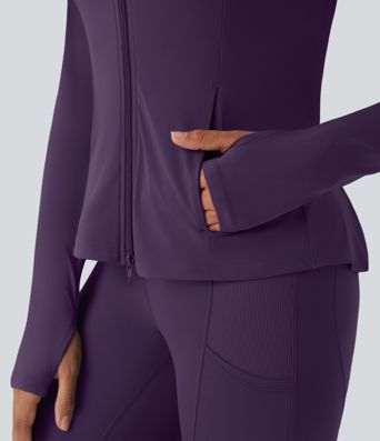 SoftlyZero™ Hooded Long Sleeve Thumb Hole Pleated Jacket with Pockets-UPF50+