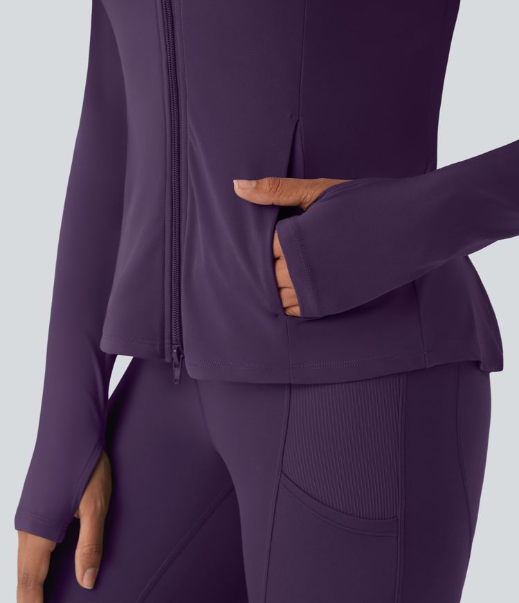 SoftlyZero™ Hooded Long Sleeve Thumb Hole Pleated Jacket with Pockets-UPF50+