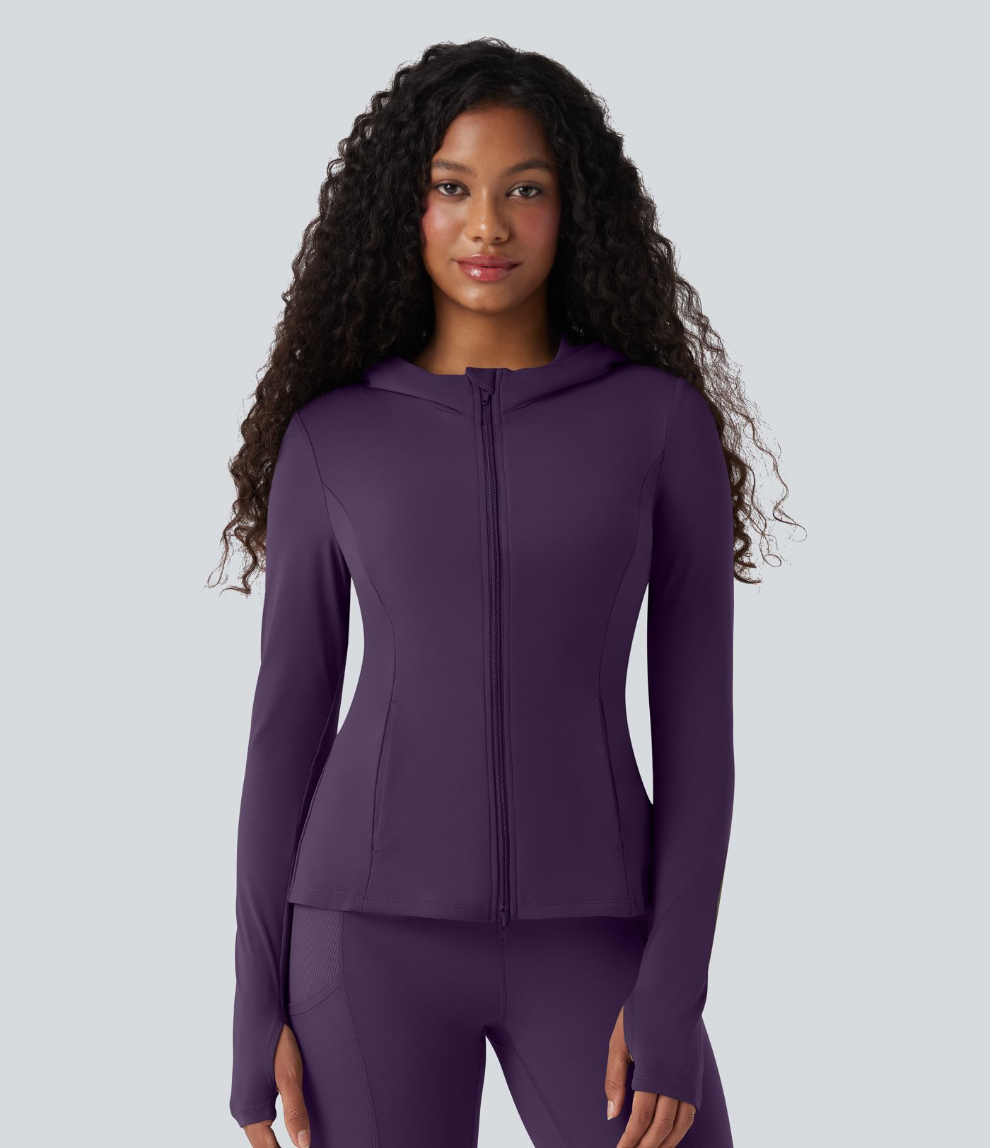 SoftlyZero™ Hooded Long Sleeve Thumb Hole Pleated Jacket with Pockets-UPF50+