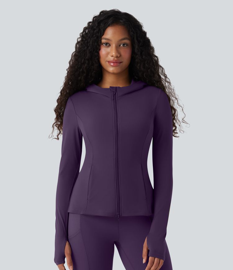 SoftlyZero™ Hooded Long Sleeve Thumb Hole Pleated Jacket with Pockets-UPF50+