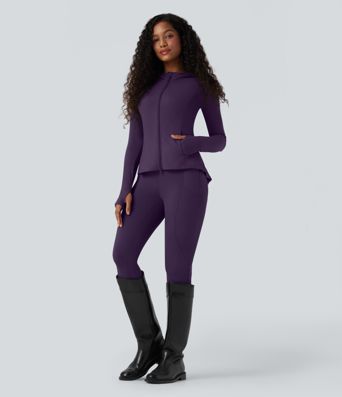 SoftlyZero™ Hooded Long Sleeve Thumb Hole Pleated Jacket with Pockets-UPF50+