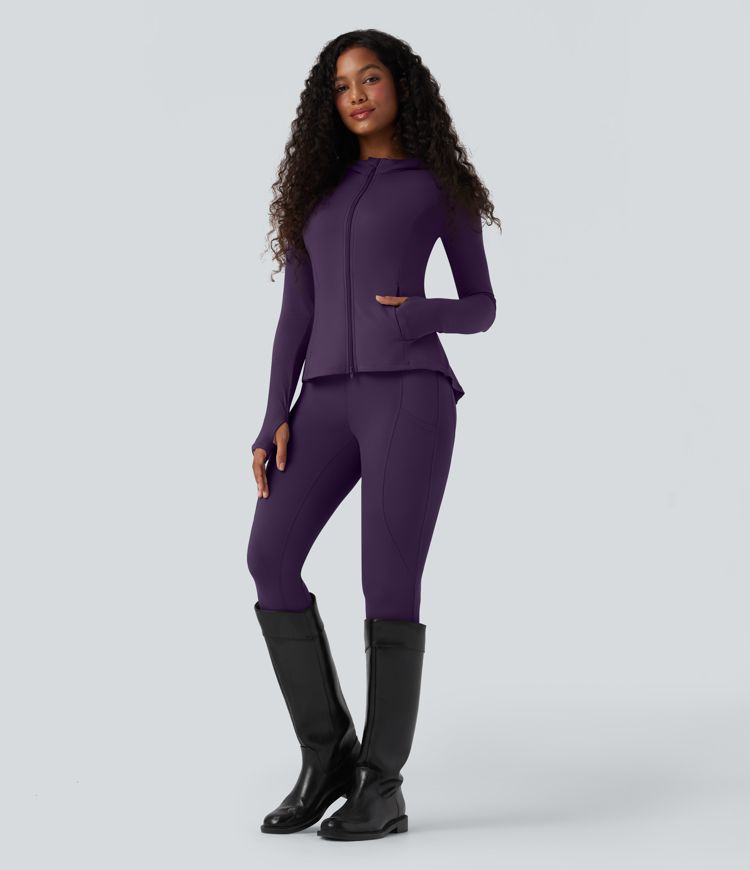 SoftlyZero™ Hooded Long Sleeve Thumb Hole Pleated Jacket with Pockets-UPF50+