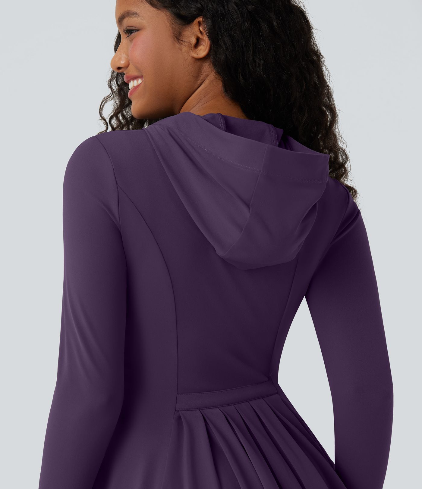 SoftlyZero™ Hooded Long Sleeve Thumb Hole Pleated Jacket with Pockets-UPF50+