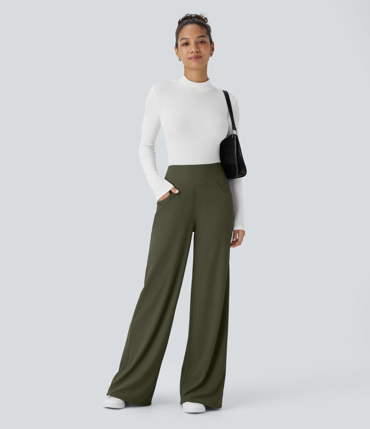 Halara Flex™ High Waisted Tummy Control Pockets Wide Leg Micro Waffle Work Pants