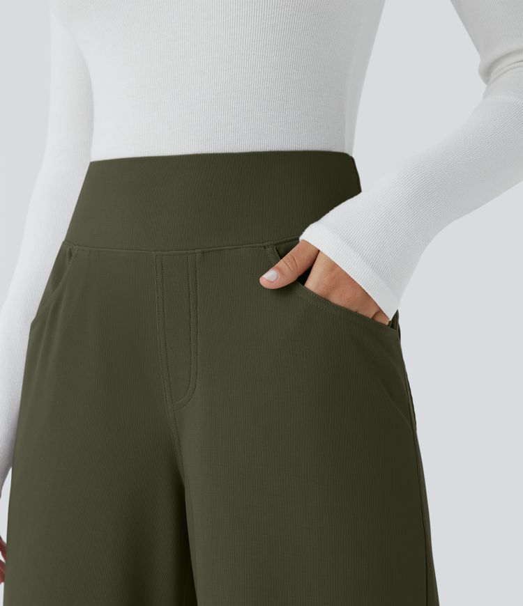 Halara Flex™ High Waisted Tummy Control Pockets Wide Leg Micro Waffle Work Pants