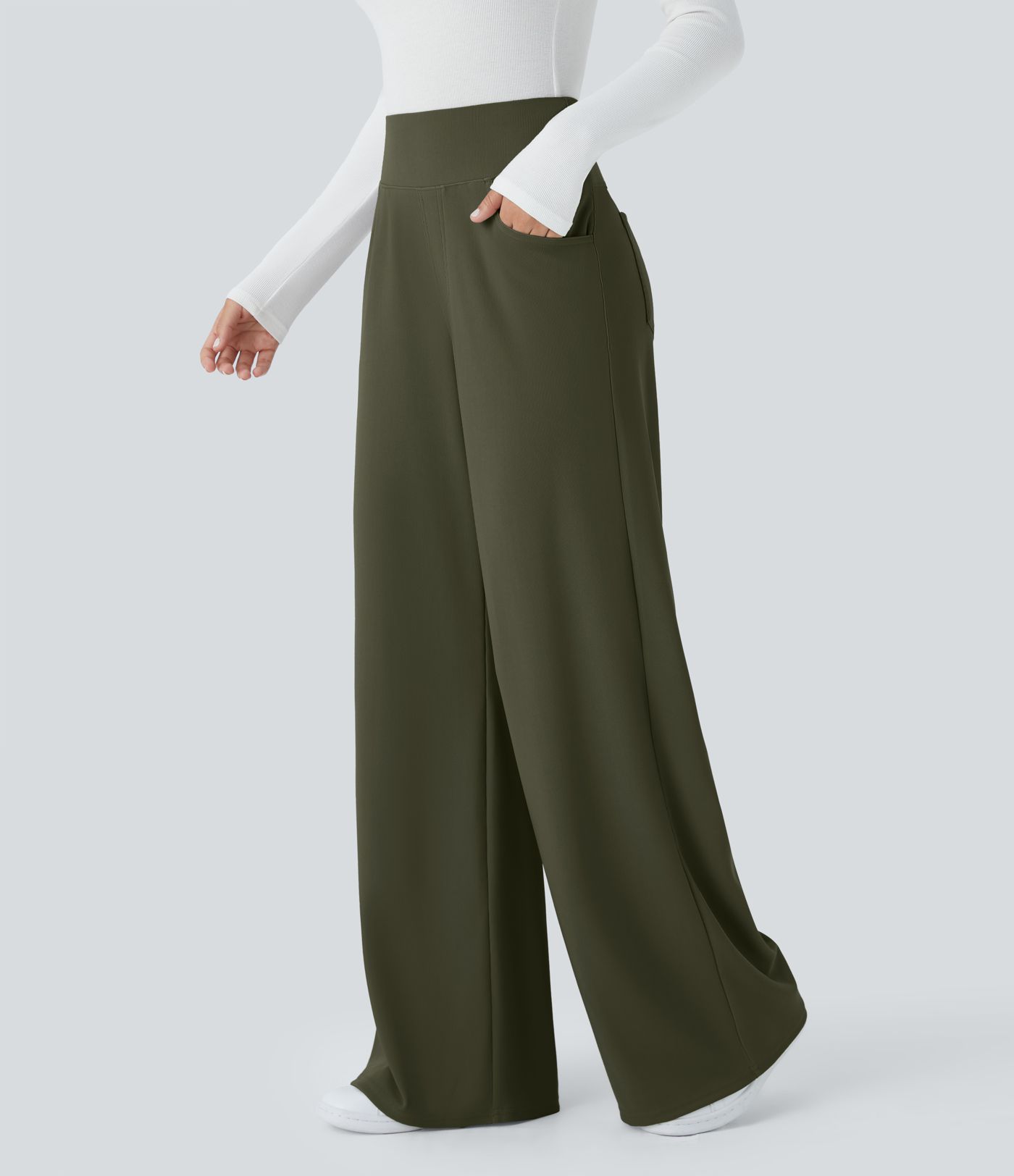 Halara Flex™ High Waisted Tummy Control Pockets Wide Leg Micro Waffle Work Pants