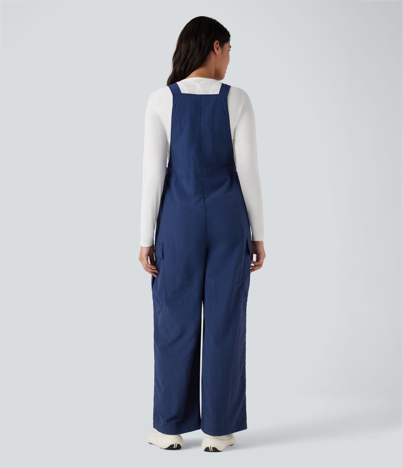 V-neck Adjustable Waist Hiking Cargo Dungarees with Pockets