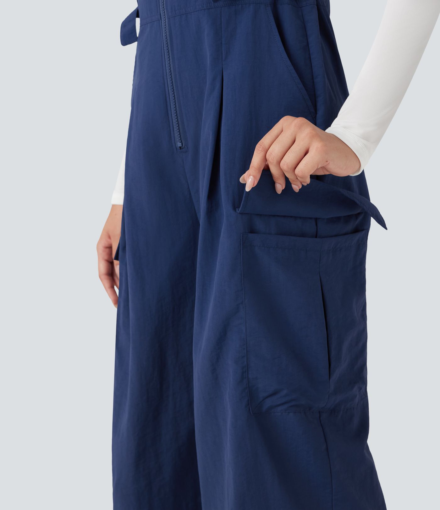 V-neck Adjustable Waist Hiking Cargo Dungarees with Pockets