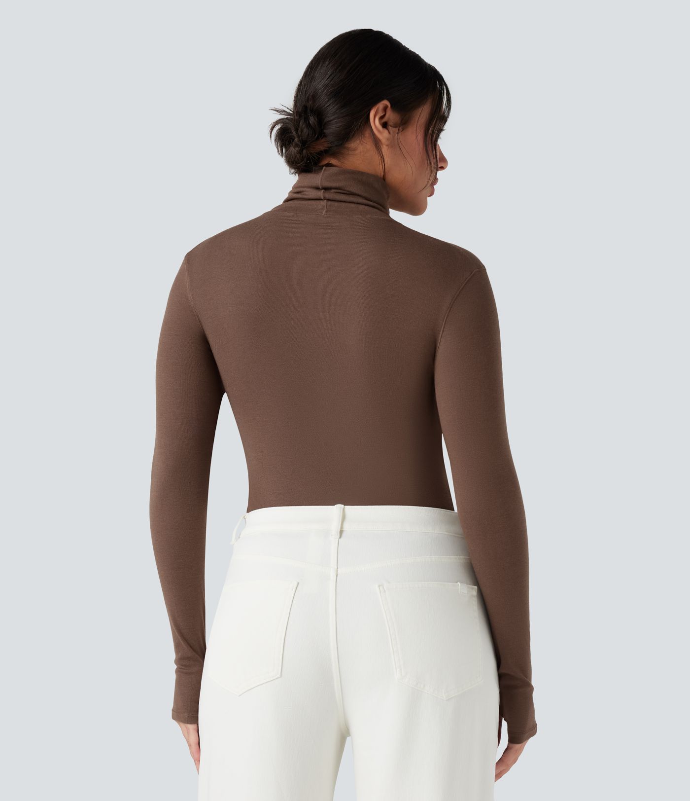 Mock-neck Long Sleeve Thumb Holes Slim Fit Casual Wool-Blend Tops