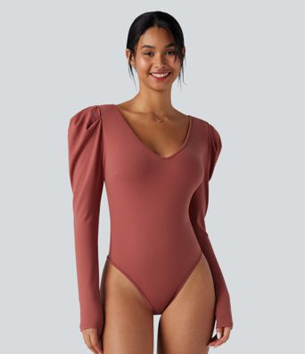 V Neck Long Sleeve Casual Bodysuit