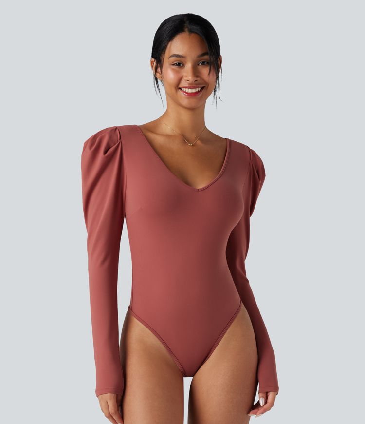 V Neck Long Sleeve Casual Bodysuit