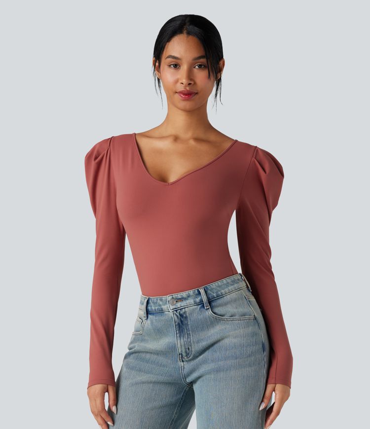 V Neck Long Sleeve Casual Bodysuit
