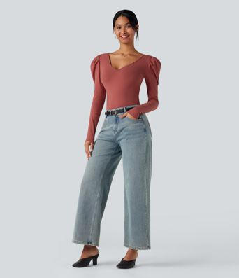 V Neck Long Sleeve Casual Bodysuit